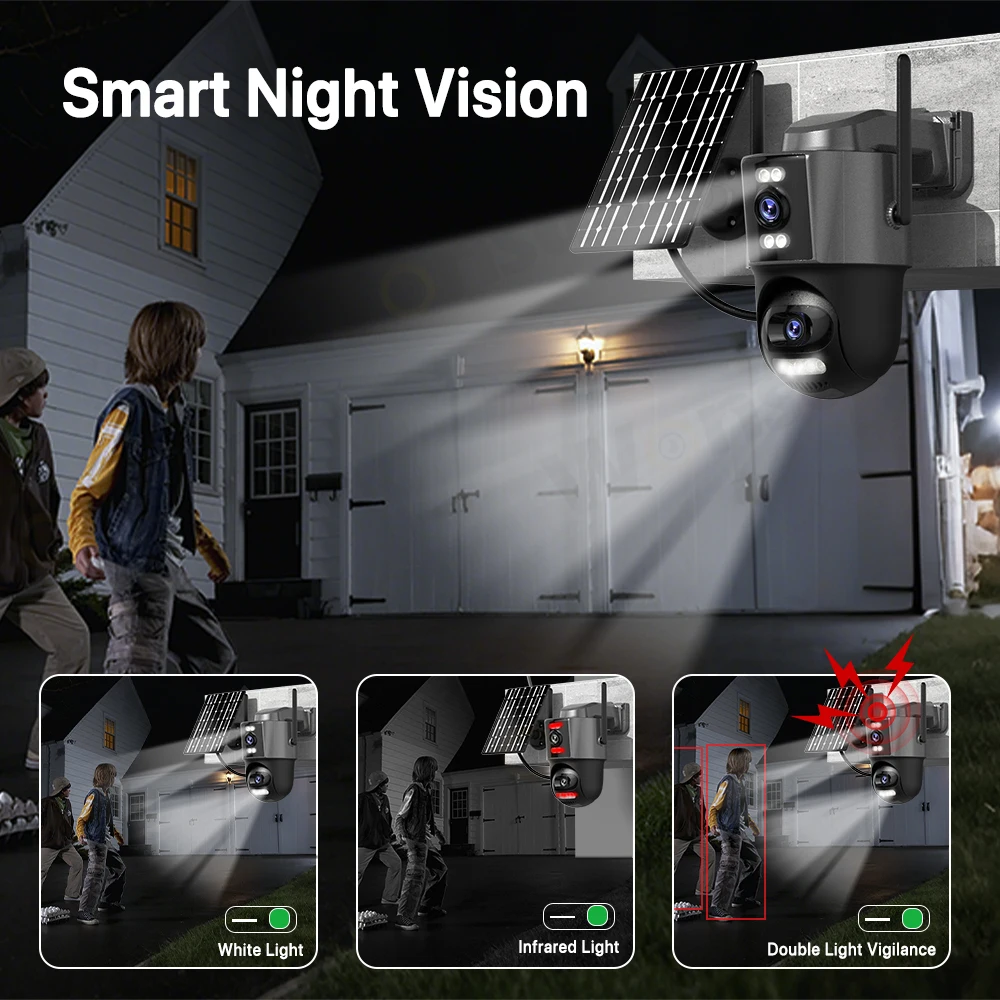 4G Sim Solar Camera 24 Hours Record Three lens 10X Zoom Camera Outdoor IP66 Waterproof 9W Solar Panel Built-in Battery iCSee - Image 6