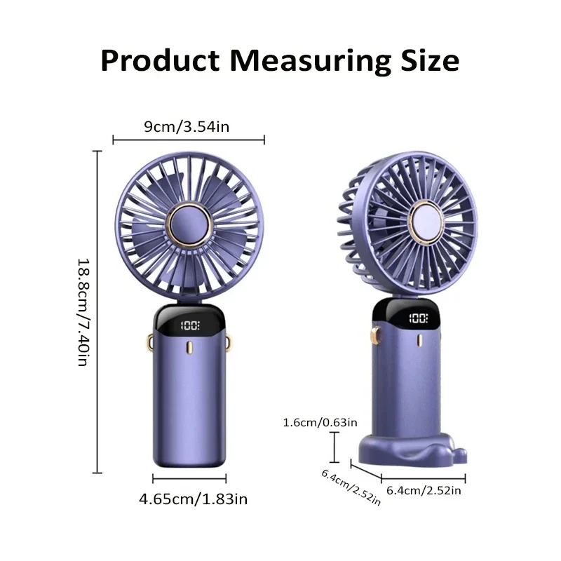 Handheld Mini Fan Foldable Portable Neck Hanging Fans 5 Speed USB Rechargeable Fan with Phone Stand and Display Screen 1800mAh - Image 6