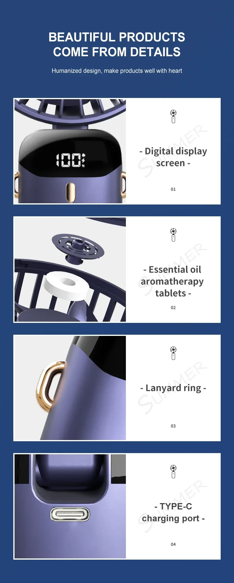 Handheld Mini Fan Foldable Portable Neck Hanging Fans 5 Speed USB Rechargeable Fan with Phone Stand and Display Screen 1800mAh - Image 32