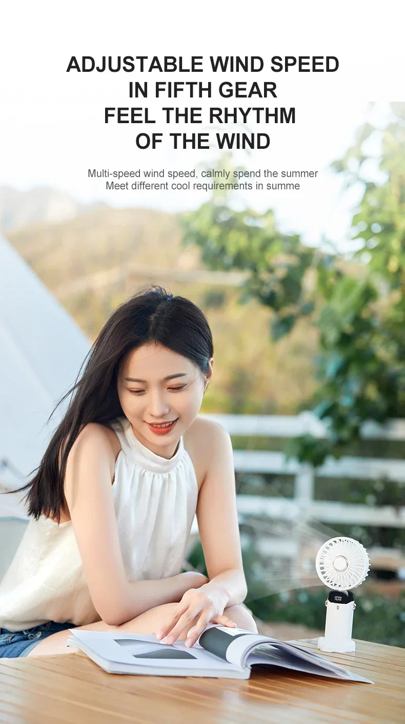 Handheld Mini Fan Foldable Portable Neck Hanging Fans 5 Speed USB Rechargeable Fan with Phone Stand and Display Screen 1800mAh - Image 17