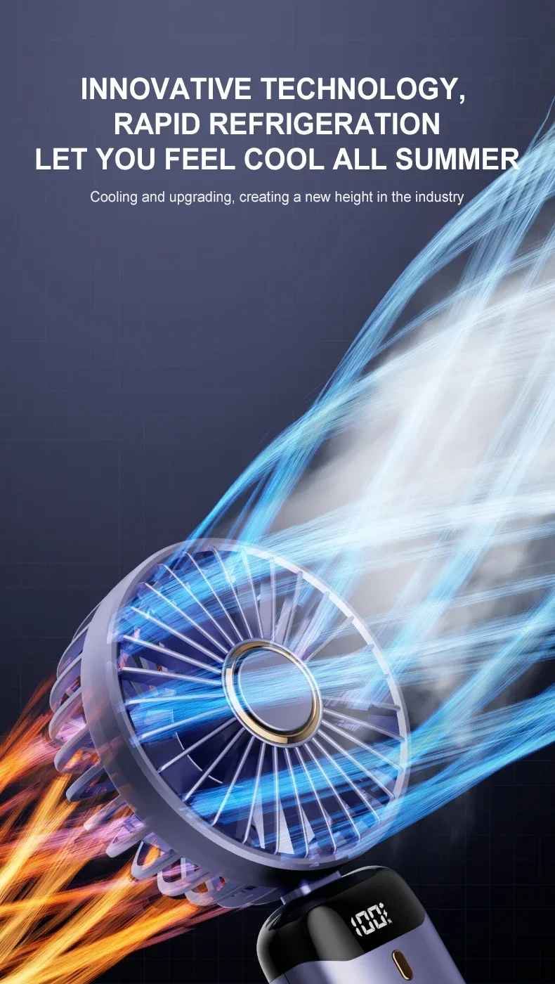 Handheld Mini Fan Foldable Portable Neck Hanging Fans 5 Speed USB Rechargeable Fan with Phone Stand and Display Screen 1800mAh - Image 19