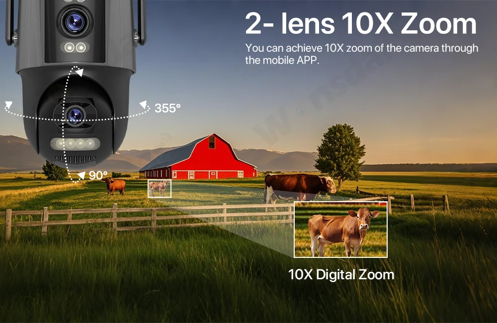 4G Sim Solar Camera 24 Hours Record Three lens 10X Zoom Camera Outdoor IP66 Waterproof 9W Solar Panel Built-in Battery iCSee - Image 10