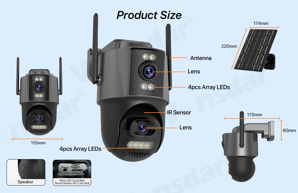 4G Sim Solar Camera 24 Hours Record Three lens 10X Zoom Camera Outdoor IP66 Waterproof 9W Solar Panel Built-in Battery iCSee - Image 20